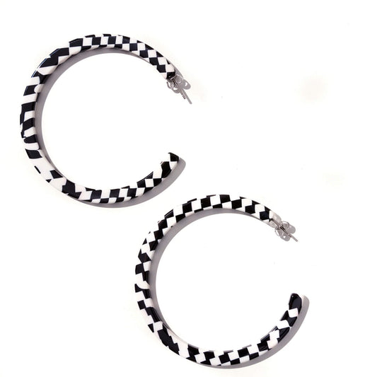 Checkered Black and White Australian Hoop Earrings