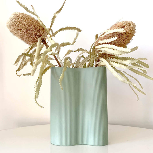 Medium Green Ribbed Porcelain Vase Australian Home Decor