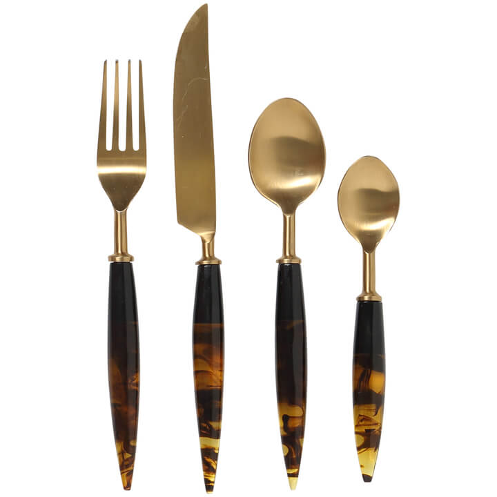Tortoise Shell and Brass Cutlery Set